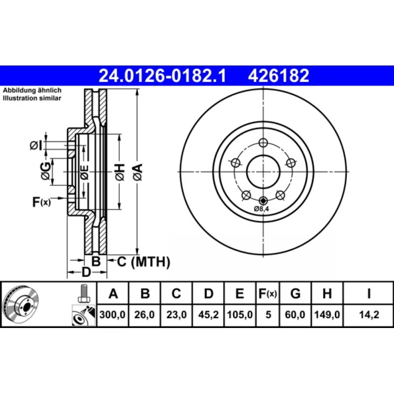 ATE Bremseskive 24.0126-0182.1, ventileret, 300 mm, til OPEL/CHEVROLET/VAUXHALL
