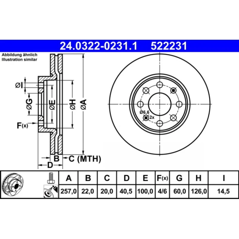 ATE Bremseskive 24.0322-0231.1, ventileret, til OPEL & FIAT