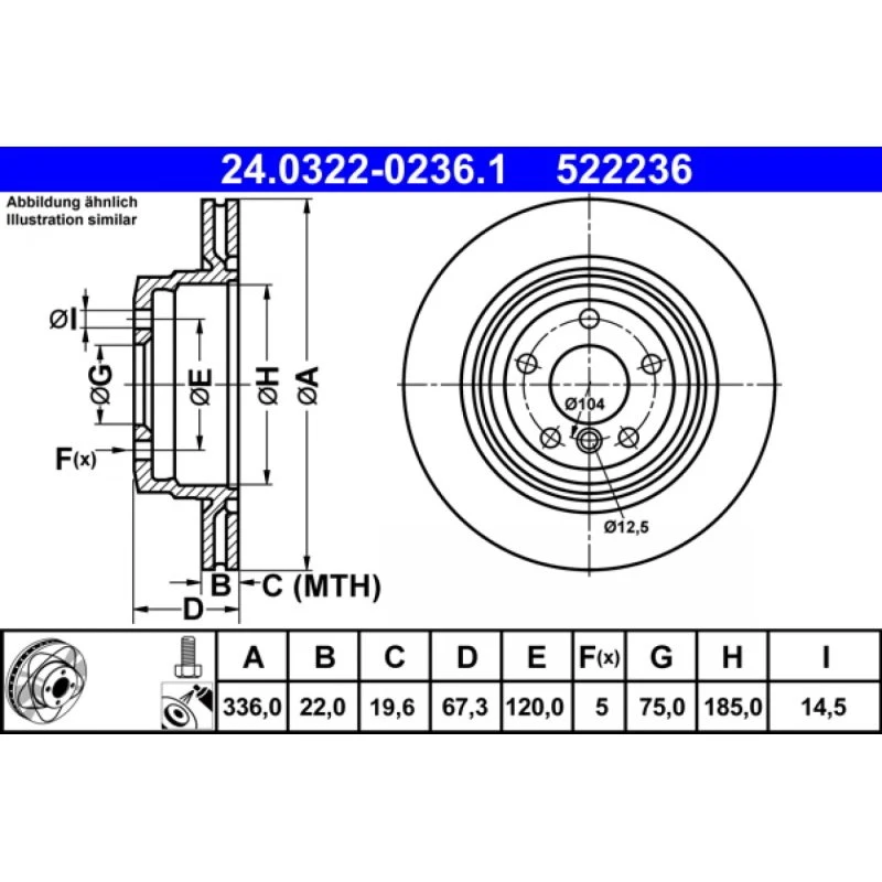 ATE PowerDisc Bremseskive 24.0322-0236.1, ventileret, 336 mm