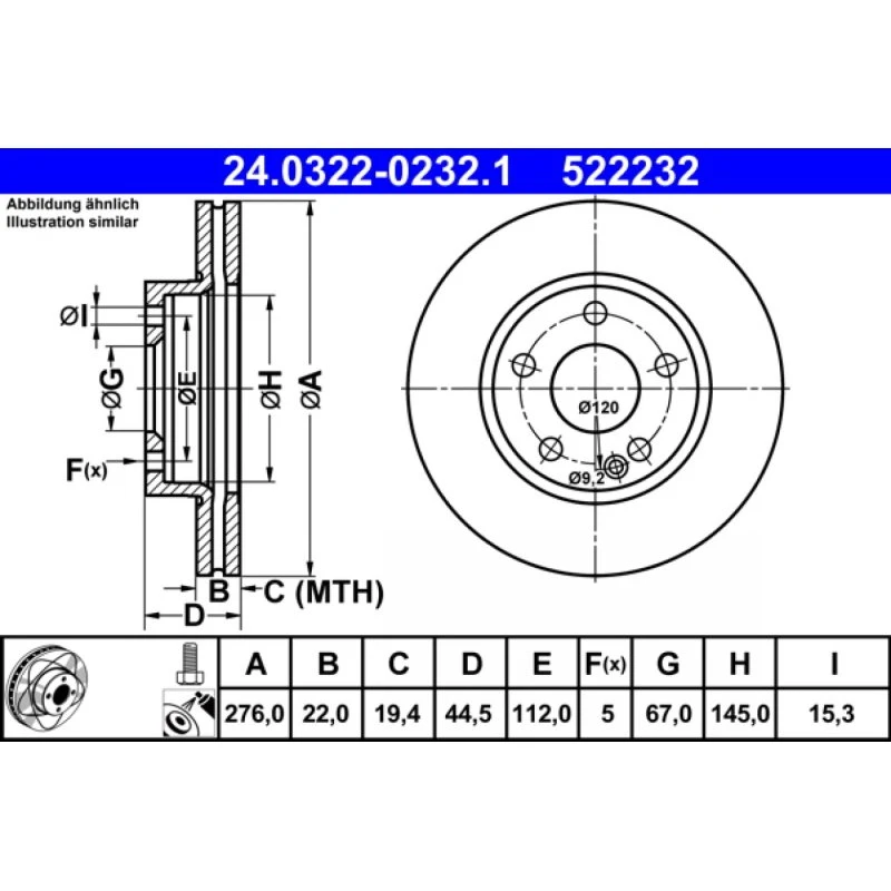 ATE Bremseskive 24.0322-0232.1 for Mercedes-Benz