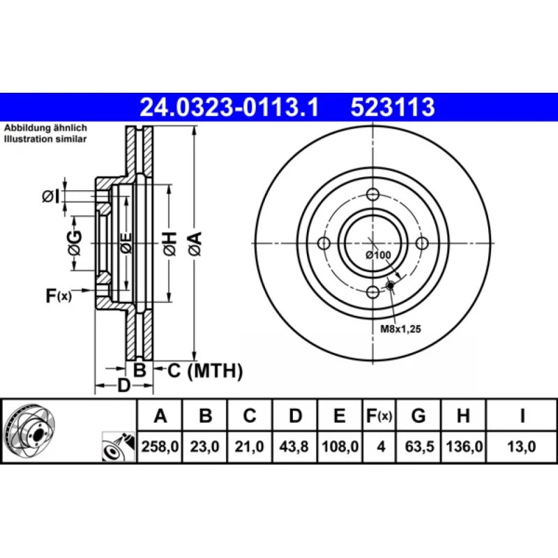 ATE Bremseskive 24.0323-0113.1 for Ford Fiesta VI