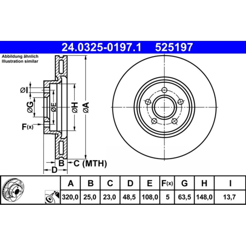 ATE PowerDisc Bremseskive 24.0325-0197.1, ventileret, 320 mm