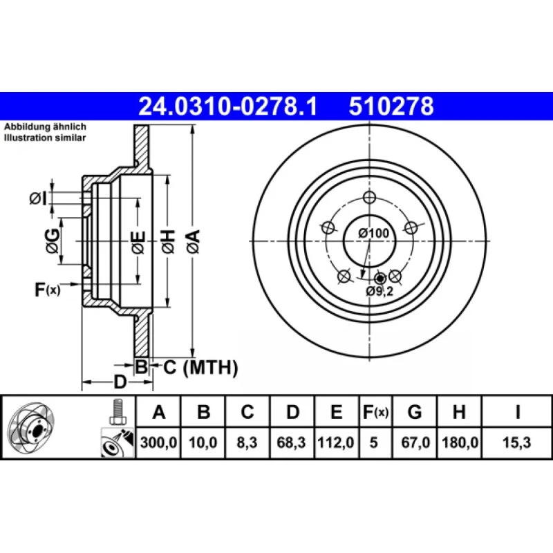 ATE Bremseskive 24.0310-0278.1 for Mercedes-Benz