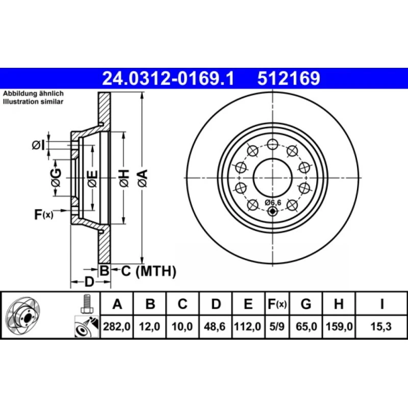 ATE PowerDisc Bremseskive 24.0312-0169.1 for VW/AUDI/SKODA