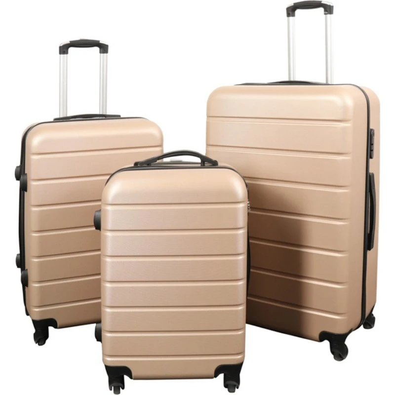 Guldfarvet Hardcase Kuffertsæt 3 stk. med 360° Hjul