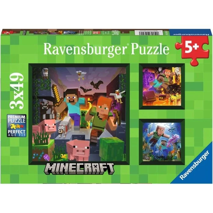 Ravensburger Minecraft Biomes 3x49p - Puslespil for børn 5+