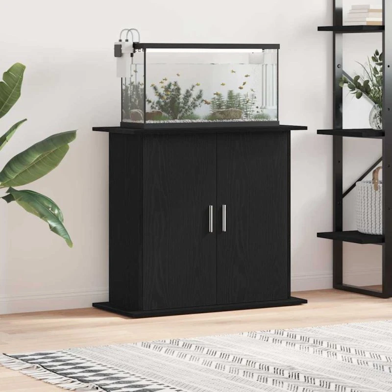 vidaXL Akvariestativ Sort Egetræ 81x36x73 cm