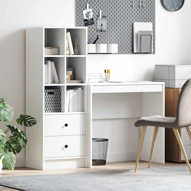 Hvid skrivebord med skuffe 80x40x76 cm, 2 dele