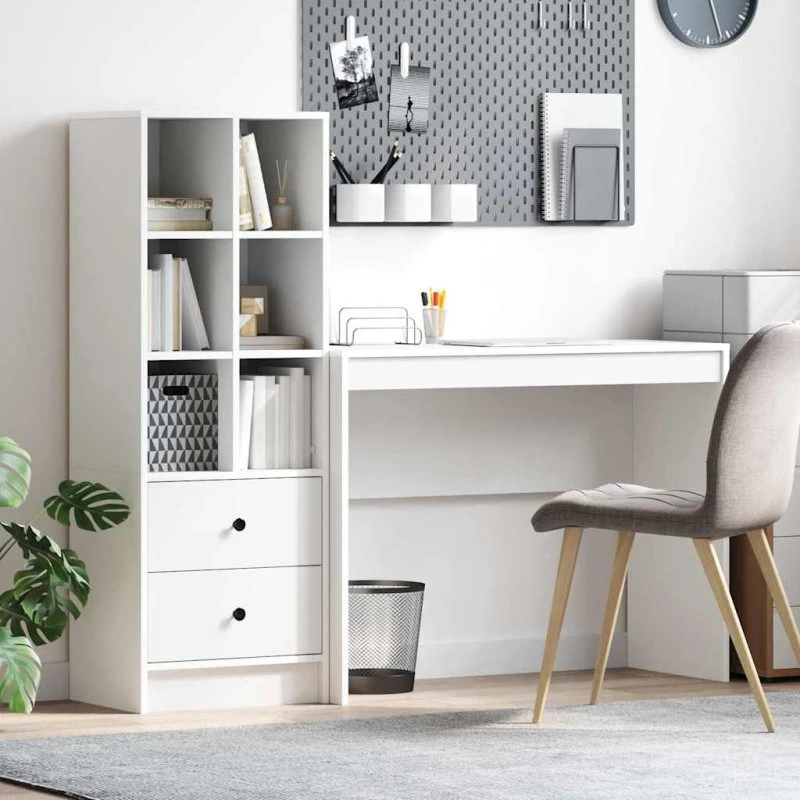 Hvide skrivebord med opbevaring og hylde, 100 x 40 x 76 cm