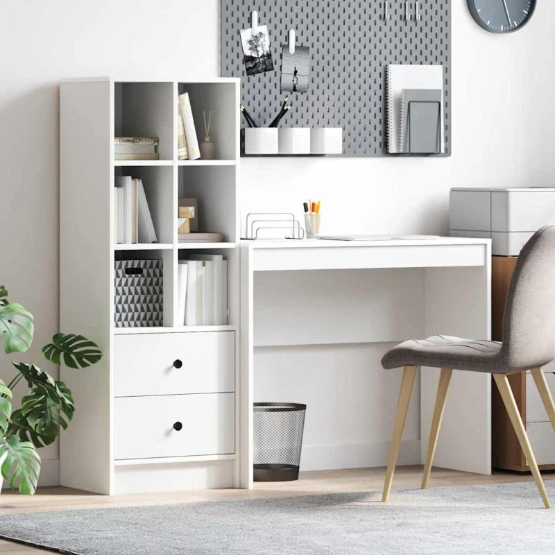 Hvid skrivebord med skuffe 2 dele, 90 x 40 x 76 cm