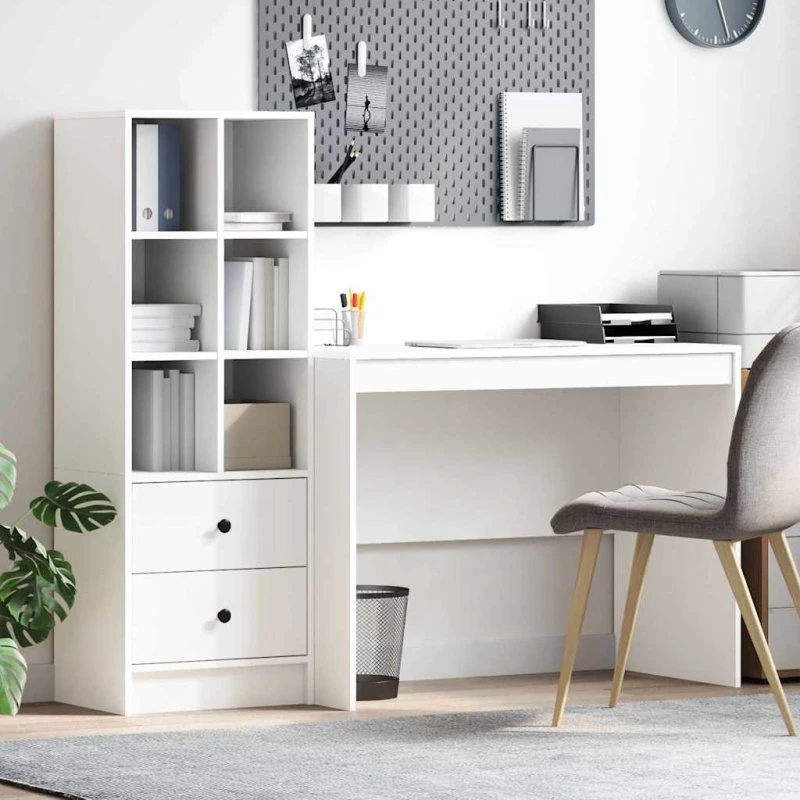 Hvid skrivebord med opbevaring og hylde, 100 x 50 x 76 cm