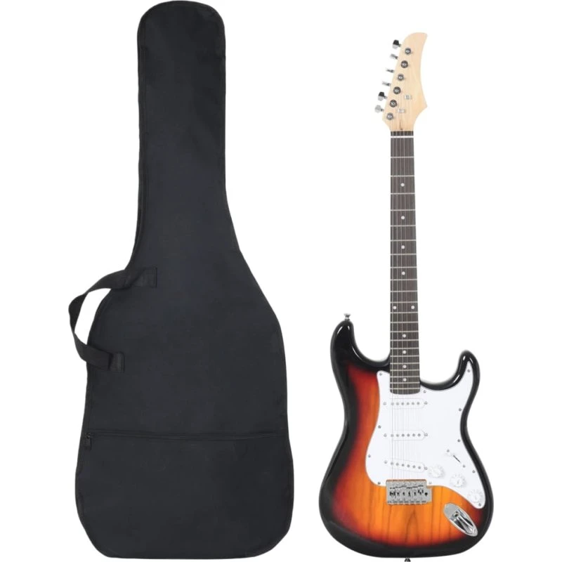 vidaXL elektrisk guitar 4/4 39" brun/hvid til begyndere med taske