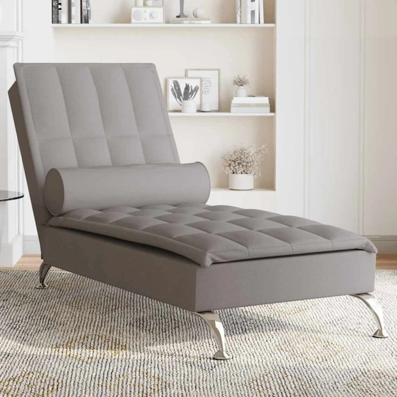 vidaXL Chaiselong med Massage og Pude, Gråbrun