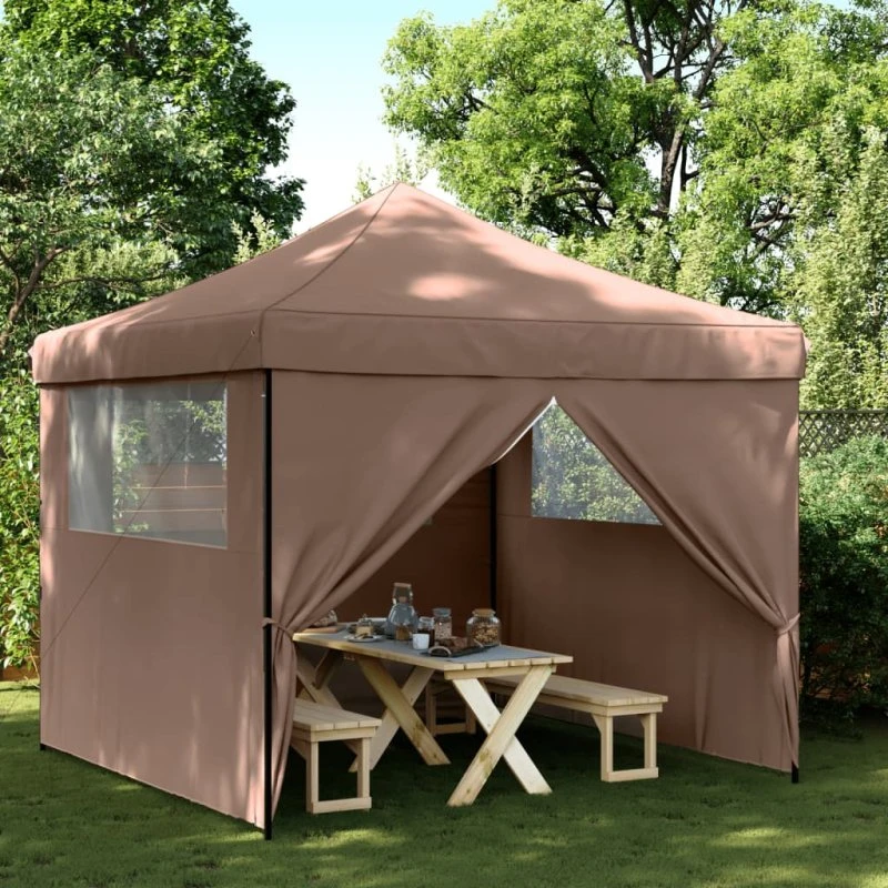 vidaXL foldbart pop-up festtelt med 4 sidevægge brun