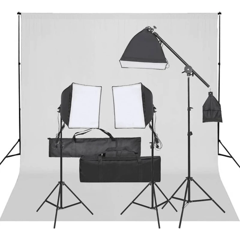 vidaXL fotostudiesæt med softbox, kold lys og fleksibel baggrund