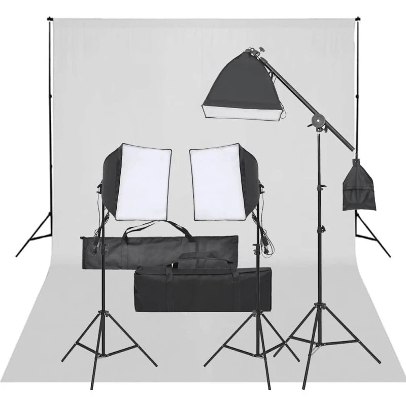 vidaXL fotostudiesæt med softbox, kold lys og fleksibel baggrund