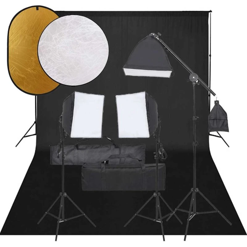 vidaXL Fotostudiesæt med Softbox, Baggrund og Reflektor