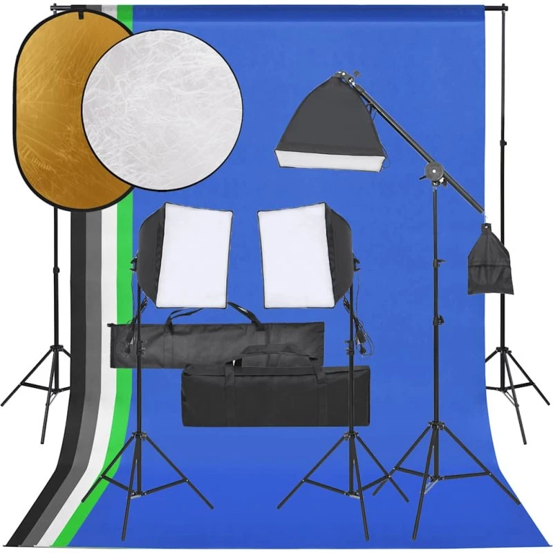 vidaXL Fotostudiesæt med Softbox, Baggrund og Reflektor