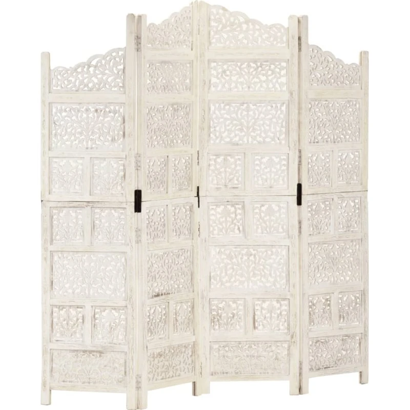 Mangotræ 4-Panels Rumdeler 160x165 cm Grå Håndskåret