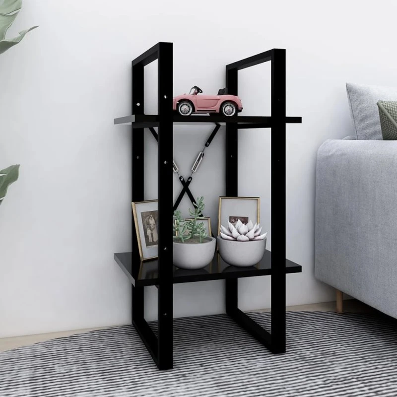 Bogreol Med 2 Hylder 40x30x70 cm Sort - Konstrueret Træ