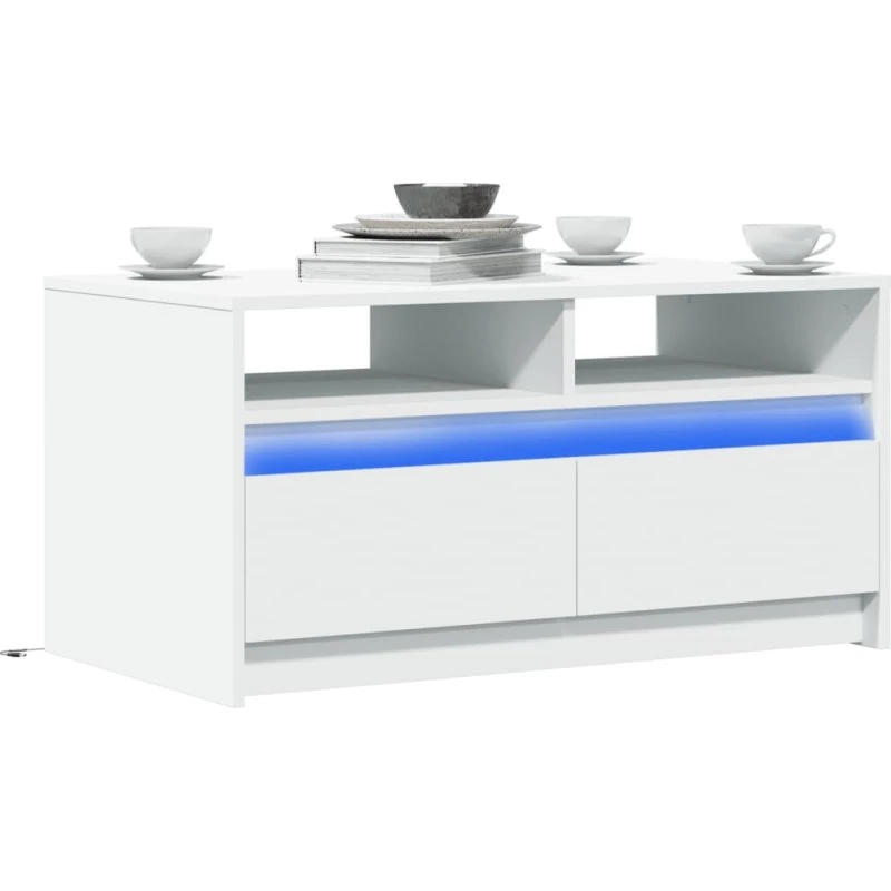 vidaXL sofabord med LED-lys, konstrueret træ, hvid