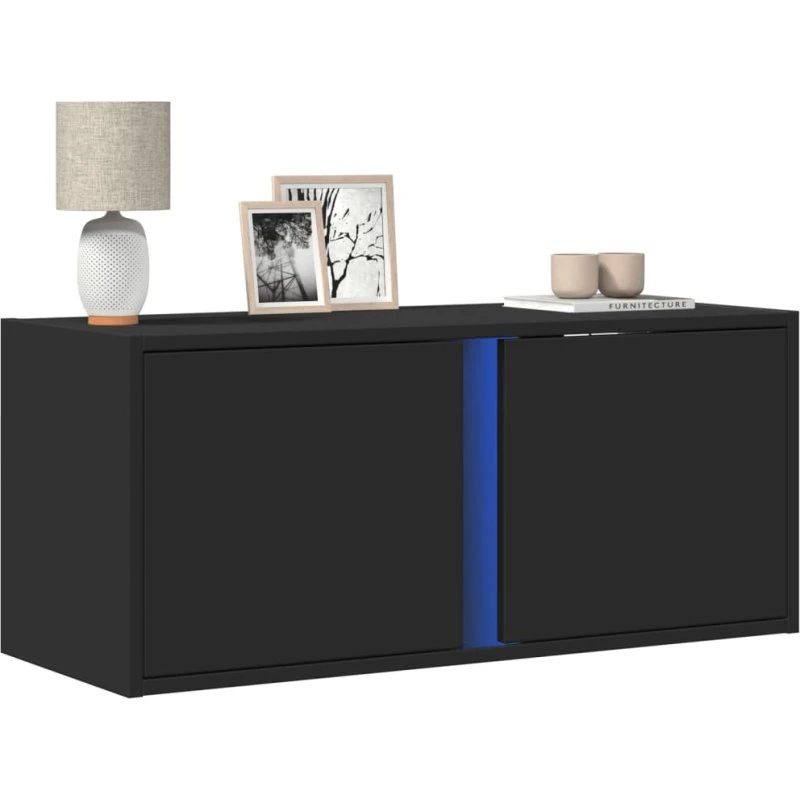 vidaXL Væghængt TV-Bord 80x31x35 cm med LED-lys, sort