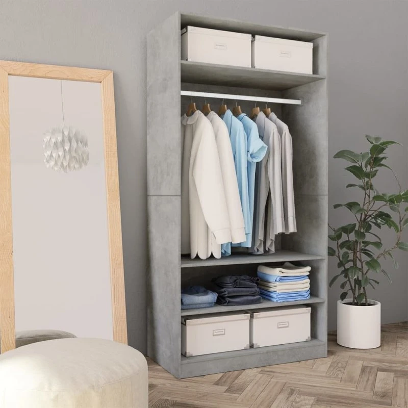 Lindberg Klædeskab Betongrå 80x50x200 cm, 4 hylder