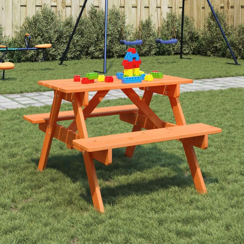 vidaXL picnicbord til 4 børn med parasolhul, massivt grantræ