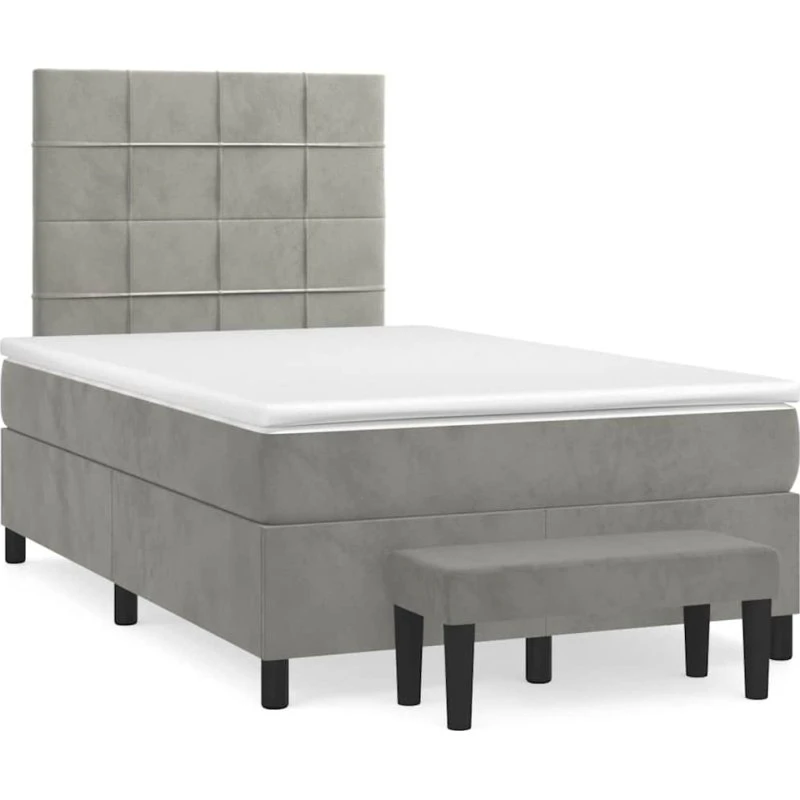 vidaXL Kontinentalseng 120x190 cm lysegrå velour med justerbart hovedgærde