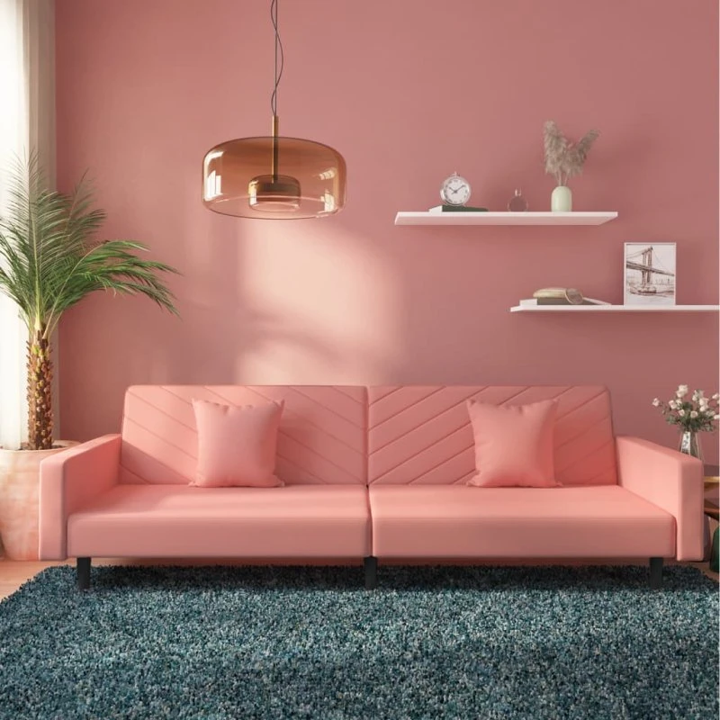 vidaXL 2-personers sovesofa med 2 puder lyserød, velour, med armlæn