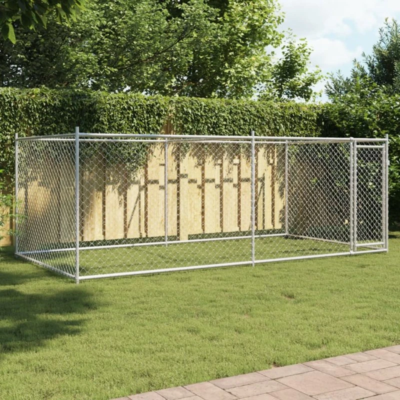 vidaXL Hundegård 4x2x1,5 m galvaniseret stål grå