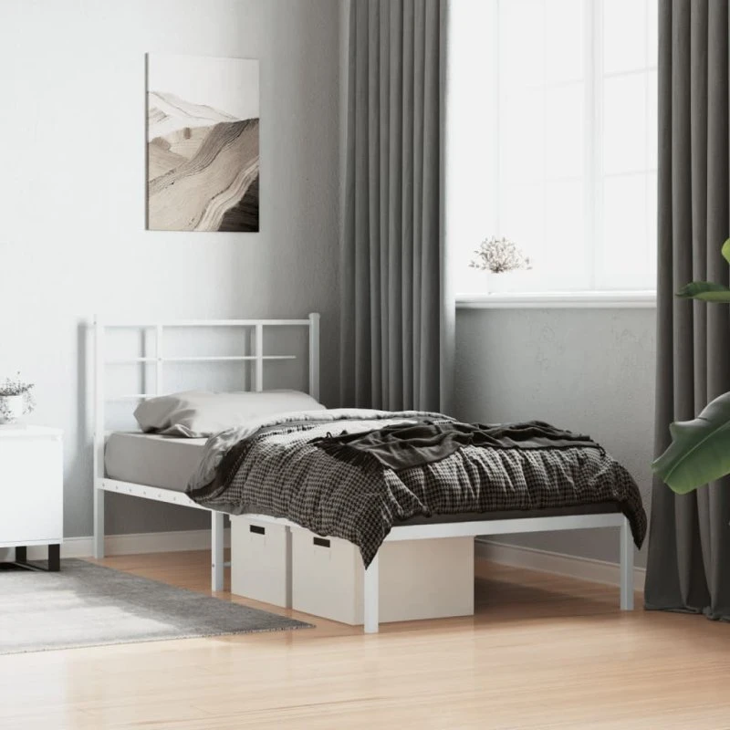 vidaXL Sengeramme 90x200 cm metal hvid med sengegavl