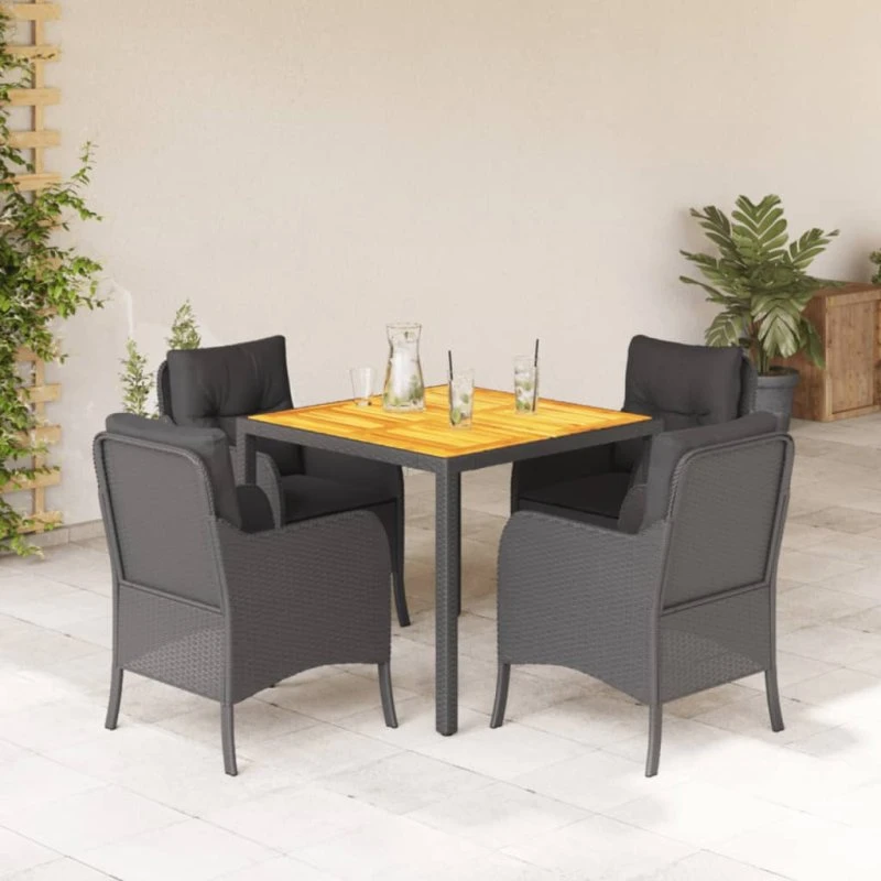 Rattan Home Spisebordssæt 5 Dele, Grå, 90 cm