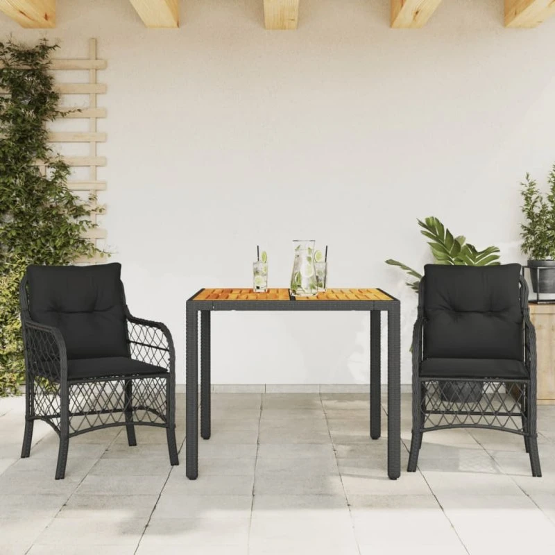 Bistrosæt Til Haven 3 Dele Med Hynder Polyrattan - Grå - 90 cm