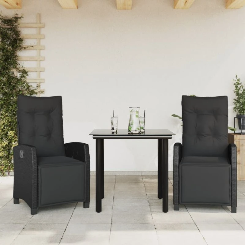 vidaXL 3-deligt spisebordssæt med hynder, polyrattan sort, 80 cm bordlængde