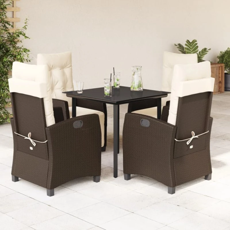 vidaXL 5-deligt spisebordssæt med polyrattan brun, 80 cm rundt bord