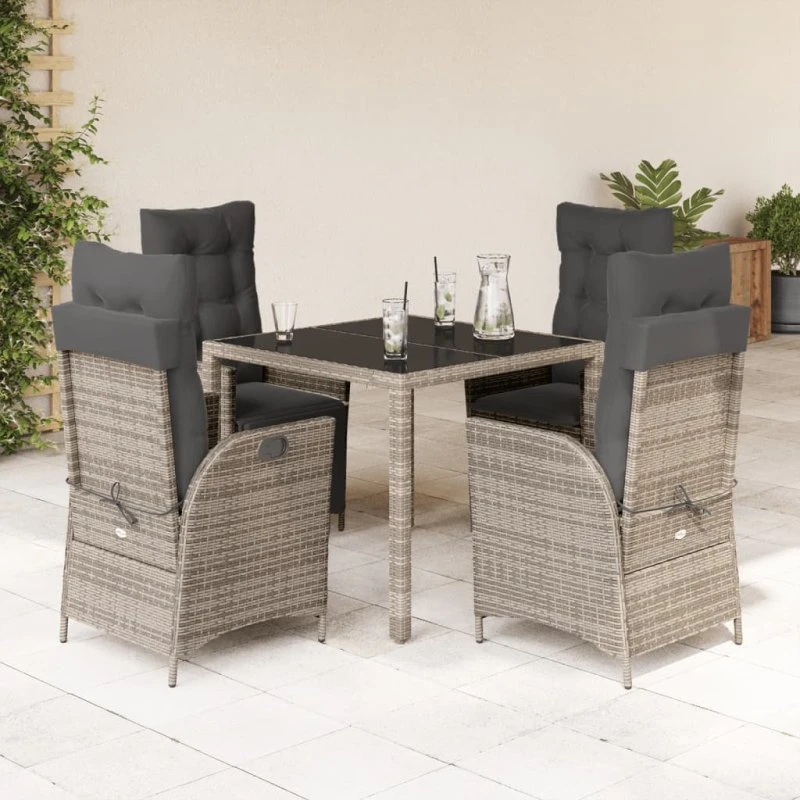Haven 5-dels spisebordssæt i grå polyrattan, 90x90x75 cm