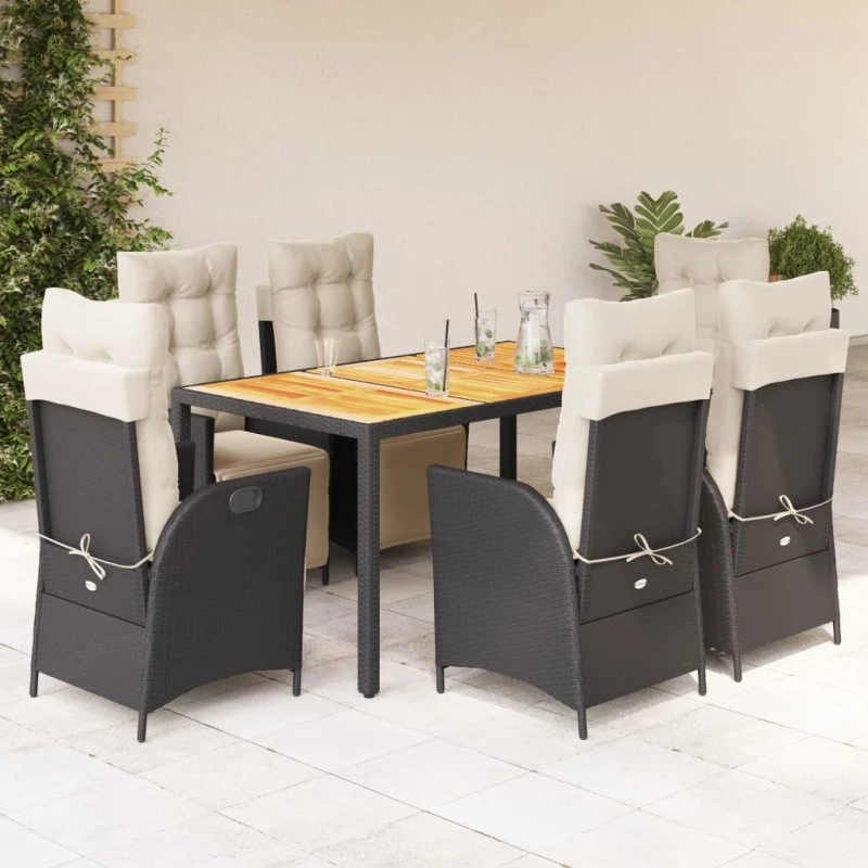 Haven 7-delssæt med polyrattan, sort, 90 cm