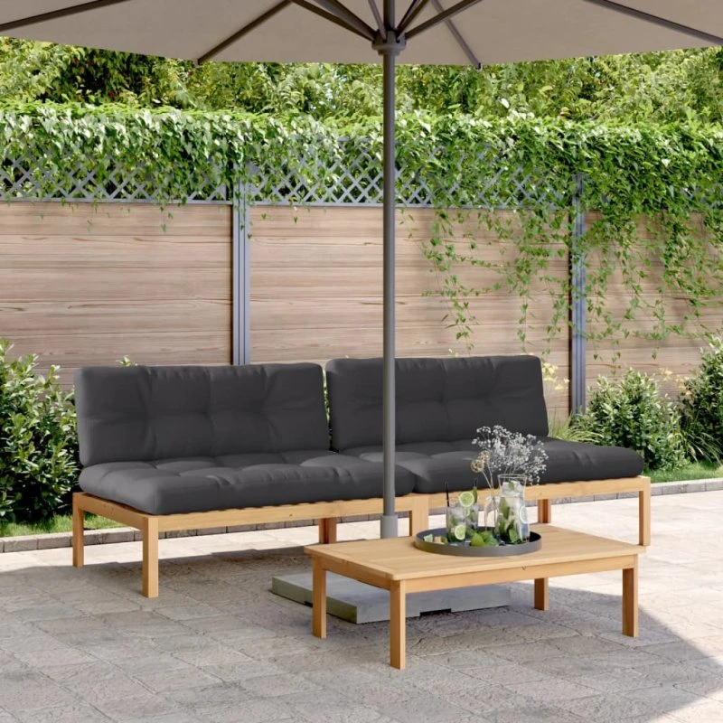 vidaXL Midtermoduler til pallesofa 2 stk. med hynder, massivt akacietræ