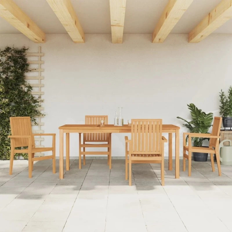 vidaXL 5-dels spisebordssæt i massivt teaktræ, 180 cm