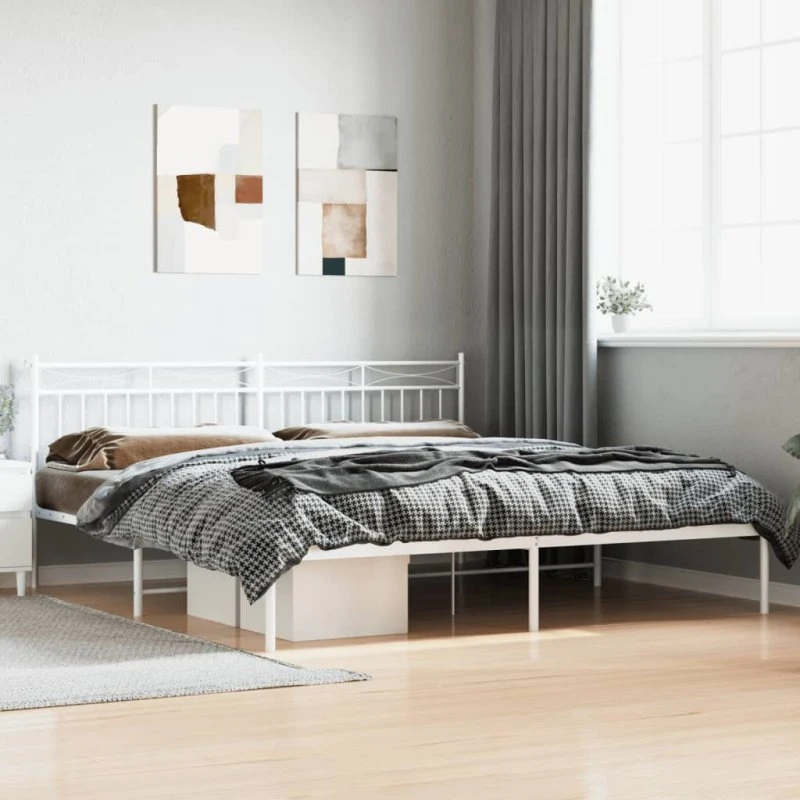vidaXL Sengeramme 200x200 cm Metal Hvid med Sengegavl