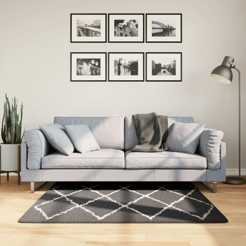 Pamplona Shaggy Gulvtæppe, Sort/Creme, 80x150 cm