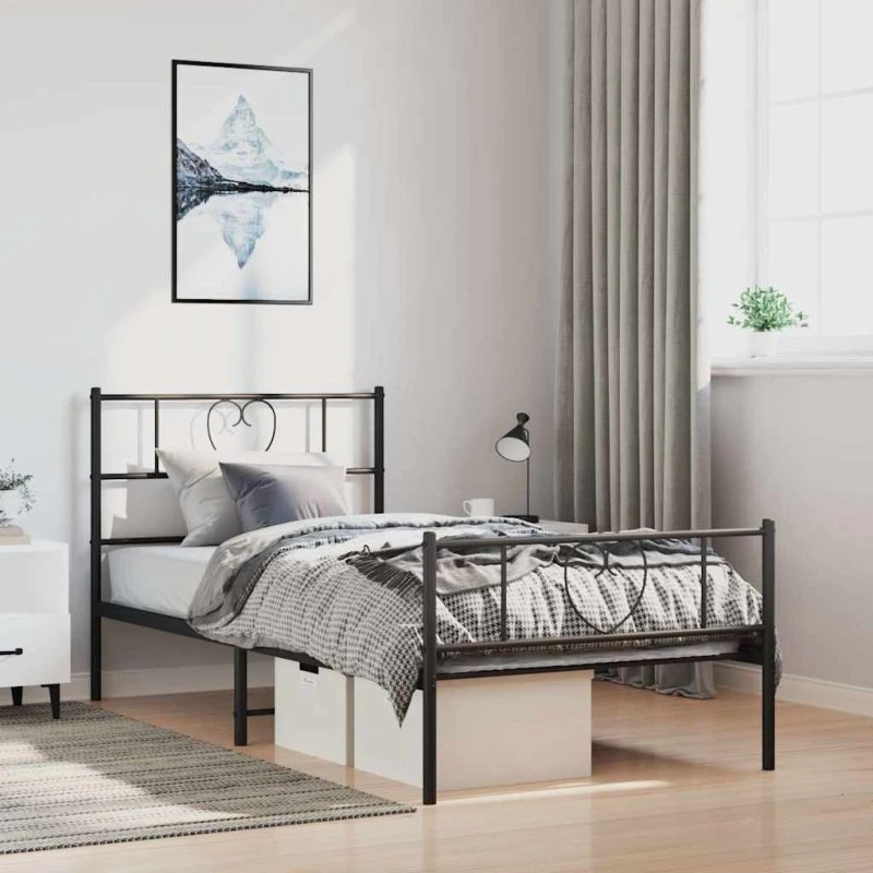 Sengramme med gavl og fodgærde, 90x200 cm, sort