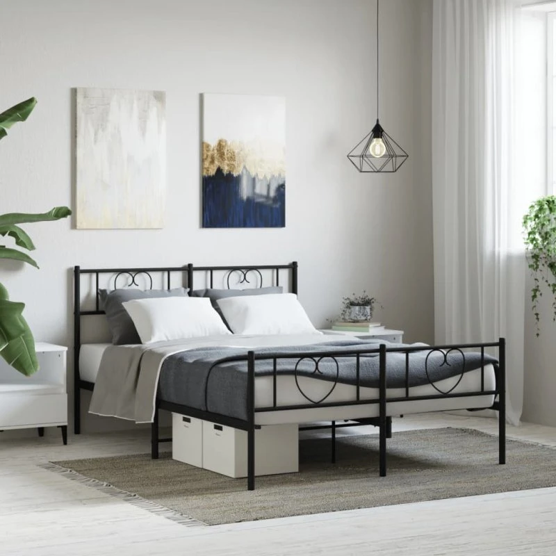 vidaXL Sengeramme 120x200 cm metal sort med sengegavl og fodgærde