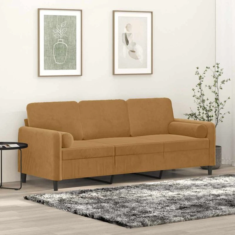 vidaXL 3-personers sofa med pyntepuder 180 cm brun velour
