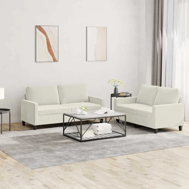 vidaXL 2-delssofa med hynder, cremefarvet velour
