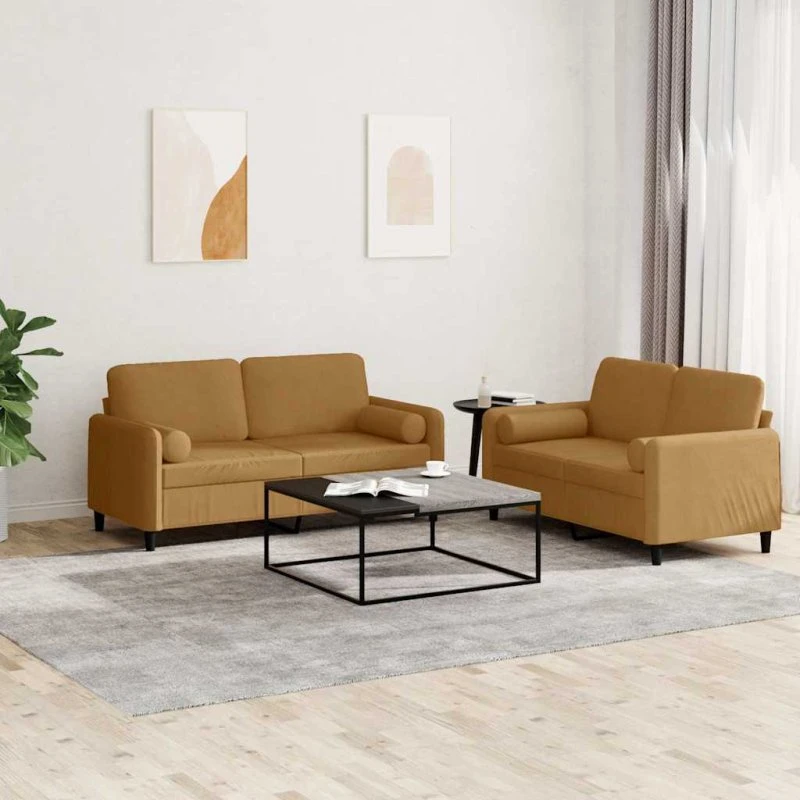 vidaXL sofasæt 2 dele med puder velour brun