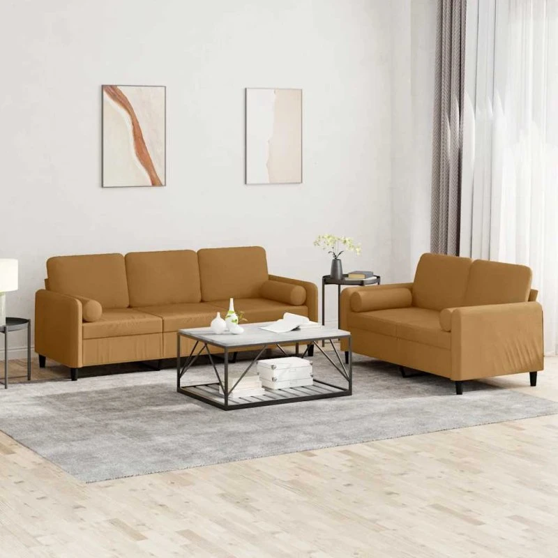 vidaXL 2-delssofa med puder i velour brun