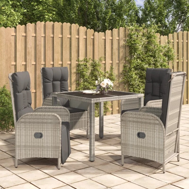 Haven 5-delssæt med grå polyrattan, 4 lænestole, 90 cm bord