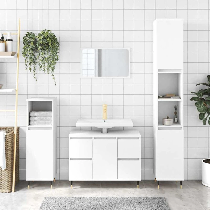 vidaXL badeværelsesskab 80x33x60 cm hvid konstrueret træ
